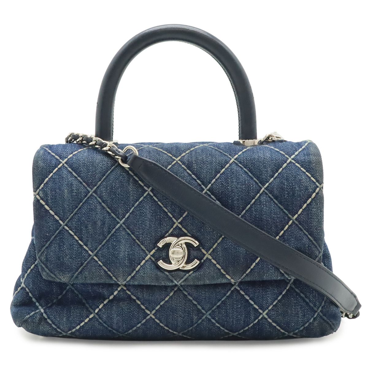 CHANEL シャネル ワイルドステッチ トップハンドル フラップバッグ ココハンドルXS ハンドバッグ 2WAY チェーンショルダー デニム ブルー A92990