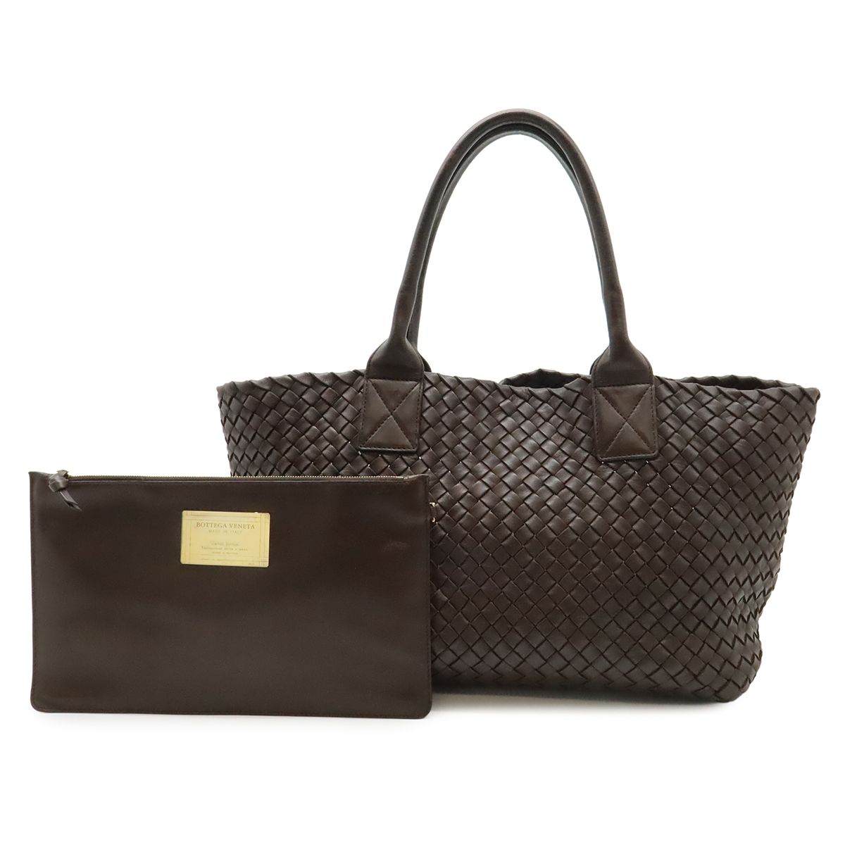 BOTTEGA VENETA ボッテガ ヴェネタ イントレチャート カバPM トートバッグ ショルダーバッグ レザー ダークブラウン ポーチ付き 限定250個 141498