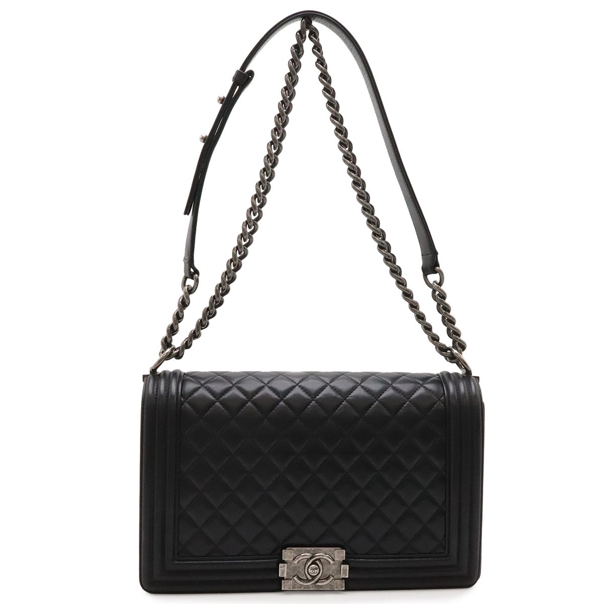 CHANEL シャネル ボーイシャネル マトラッセ ココマーク チェーンバッグ ショルダーバッグ ラムスキン レザー ブラック 黒 A92193