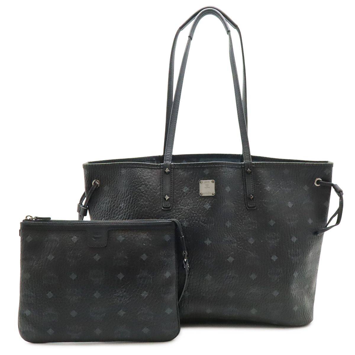 MCM エムシーエム ヴィセトス ロゴグラム トートバッグ ショルダーバッグ リバーシブル コーテッドキャンバス レザー ブラック 黒 ブルー 青