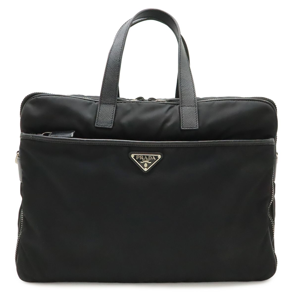 PRADA プラダ トライアングルロゴ ビジネスバッグ ブリーフケース 書類カバン ナイロン NERO ブラック 黒 シルバー金具 ストラップ欠品