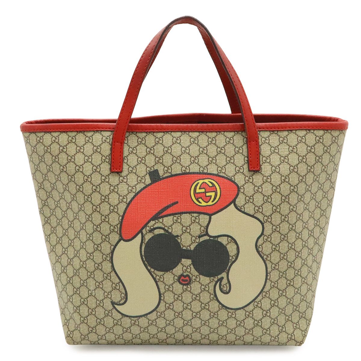GUCCI グッチ マイクロGG チルドレンズ キッズライン トートバッグ ミニトート ハンドバッグ PVC レザー ベージュ レッド 赤 388711