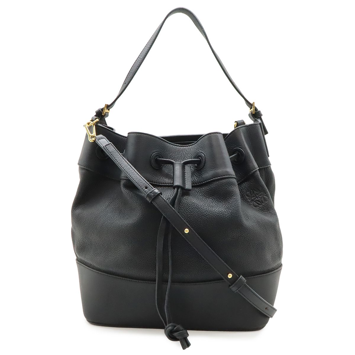LOEWE ロエベ ミッドナイト バケット ショルダーバッグ 2WAY ハンドバッグ 巾着型 レザー ブラック 黒 ゴールド金具 327.12KR99