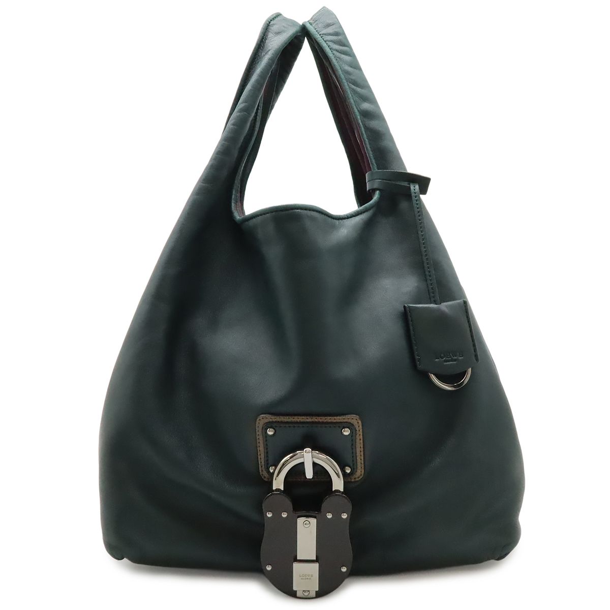 LOEWE ロエベ カリエGM トートバッグ ハンドバッグ レザー ダークグリーン 深緑 パープル 紫 シルバー金具