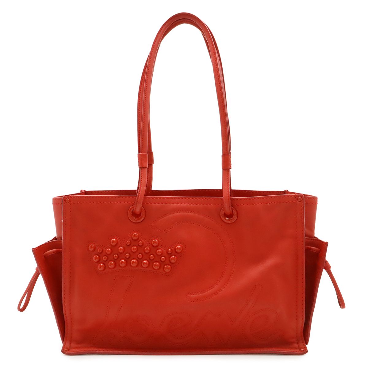 LOEWE ロエベ ショッパートート トートバッグ ショルダーバッグ セミショルダー 肩掛け クラウン 王冠 スタッズ レザー レッド 赤