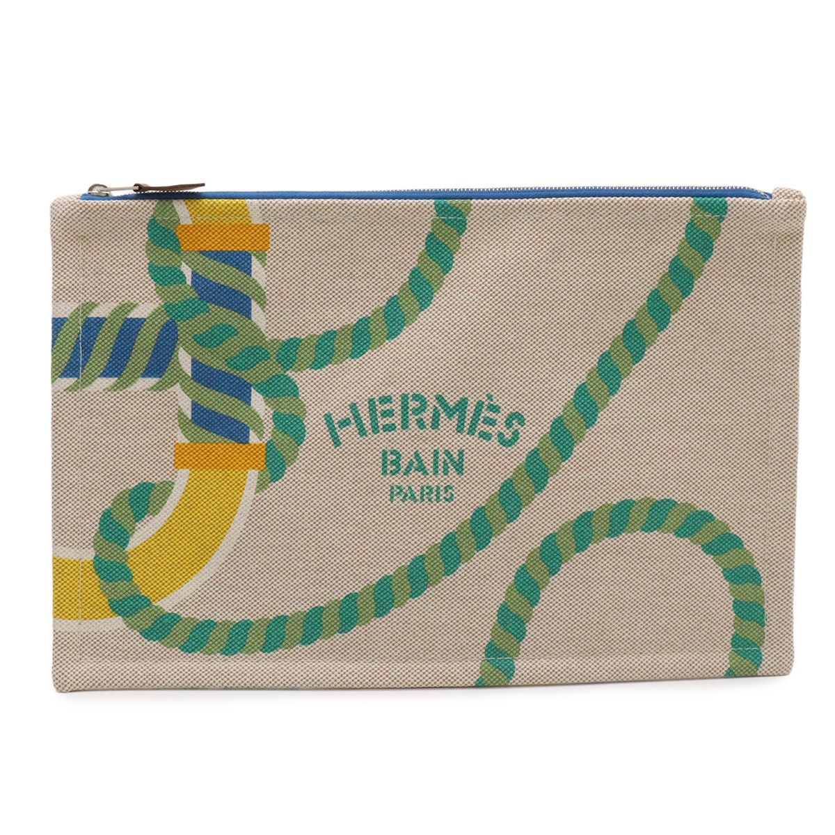 HERMES エルメス カノエH ヨッティング GM フラットポーチ 化粧ポーチ コスメポーチ 小物入れ クラッチバッグ コットン ビタミン マルチカラー