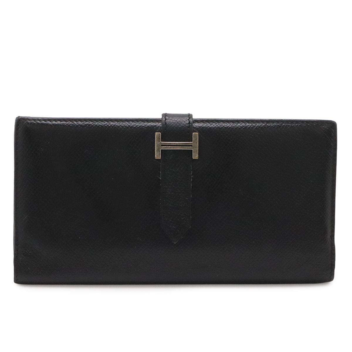 HERMES エルメス ベアン 2PLIS デュプリ 3つ折長財布 三つ折り長財布 クシュベル レザー ブラック 黒 シルバー金具 □J刻印