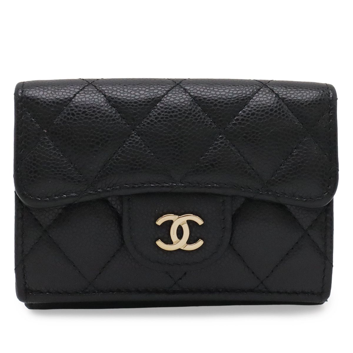 CHANEL シャネル クラシック スモール フラップ ウォレット マトラッセ ココマーク 3つ折財布 三つ折り キャビアスキン レザー ブラック 黒 AP0230