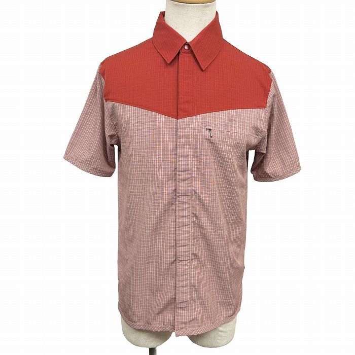 【中古】[印象AB] NIKE ACG All Conditions Gear ナイキ エーシージー ドットボタンシャツ スリムフィット アウトドア メンズ S レッド 赤茶系×ベージュ系 ポリ×ナイロン チェック柄 半袖 インド製 古着 フライフロント