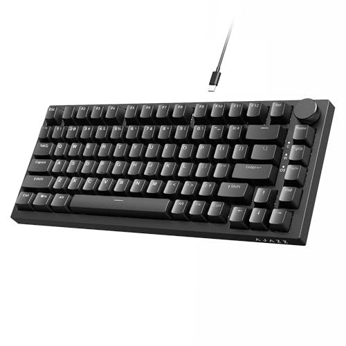 A.JAZZ AK820 有線メカニカルキーボード 赤軸 75% 82キーコンパクトゲーミングキーボード ホットスワップ対応ゴースト防止 Gasket構造 バックライト付きブルーレイ ノブ付き USB接続 DIYキーボード 初心者 ダークスタ 0b49bbbe