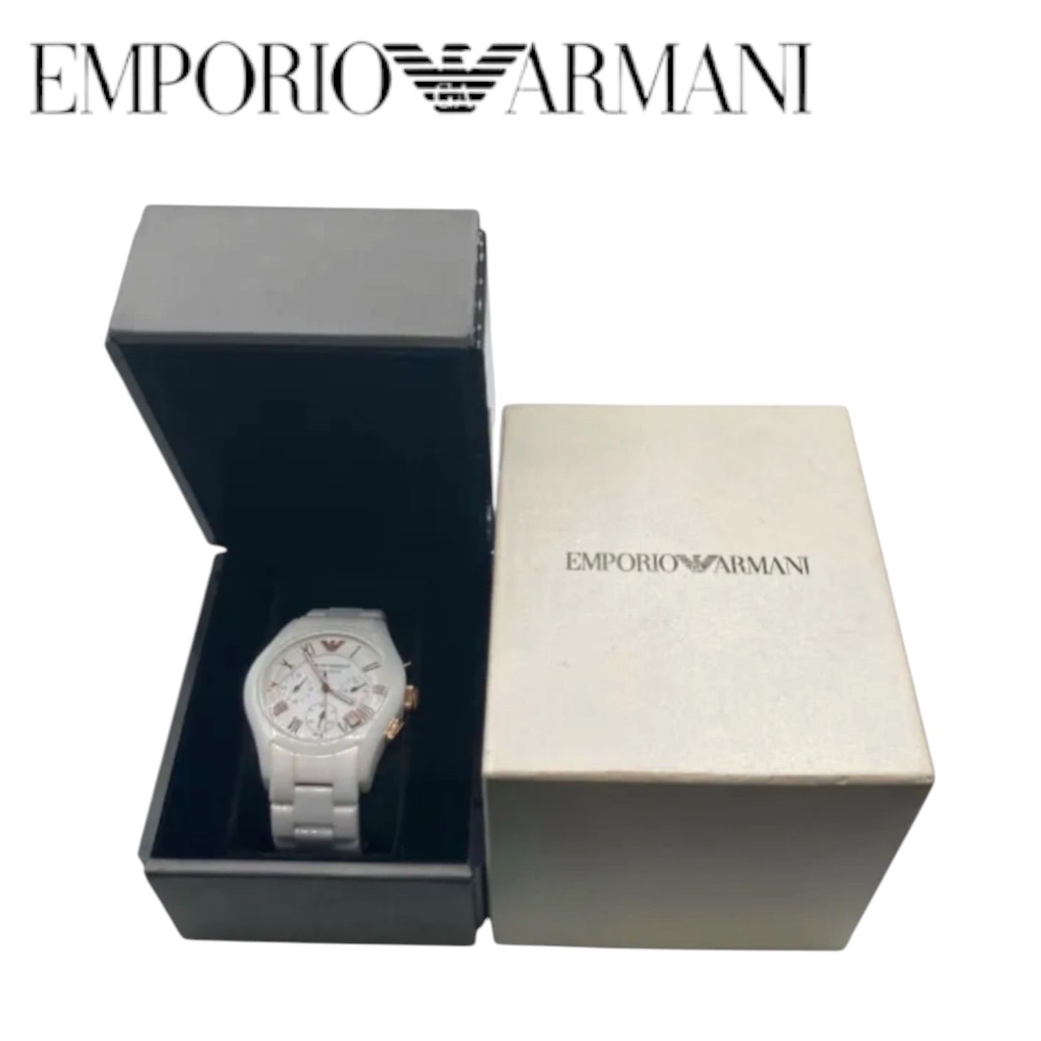 EMPORIO ARMANI　エンポリオアルマーニ　クオーツ　腕時計　箱付き AR-1416 男性 メンズ 女性 レディース 男女兼用 ホワイト 白 ピンクゴールド