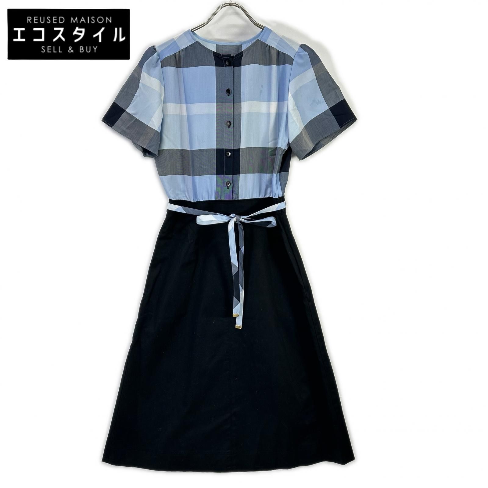 BLUE LABEL CRESTBRIDGE　ブルーレーベルクレストブリッジ　24年製 ブルー×ブラック クレストブリッジチェックライトクロッシングツイルコンビドレス　36
