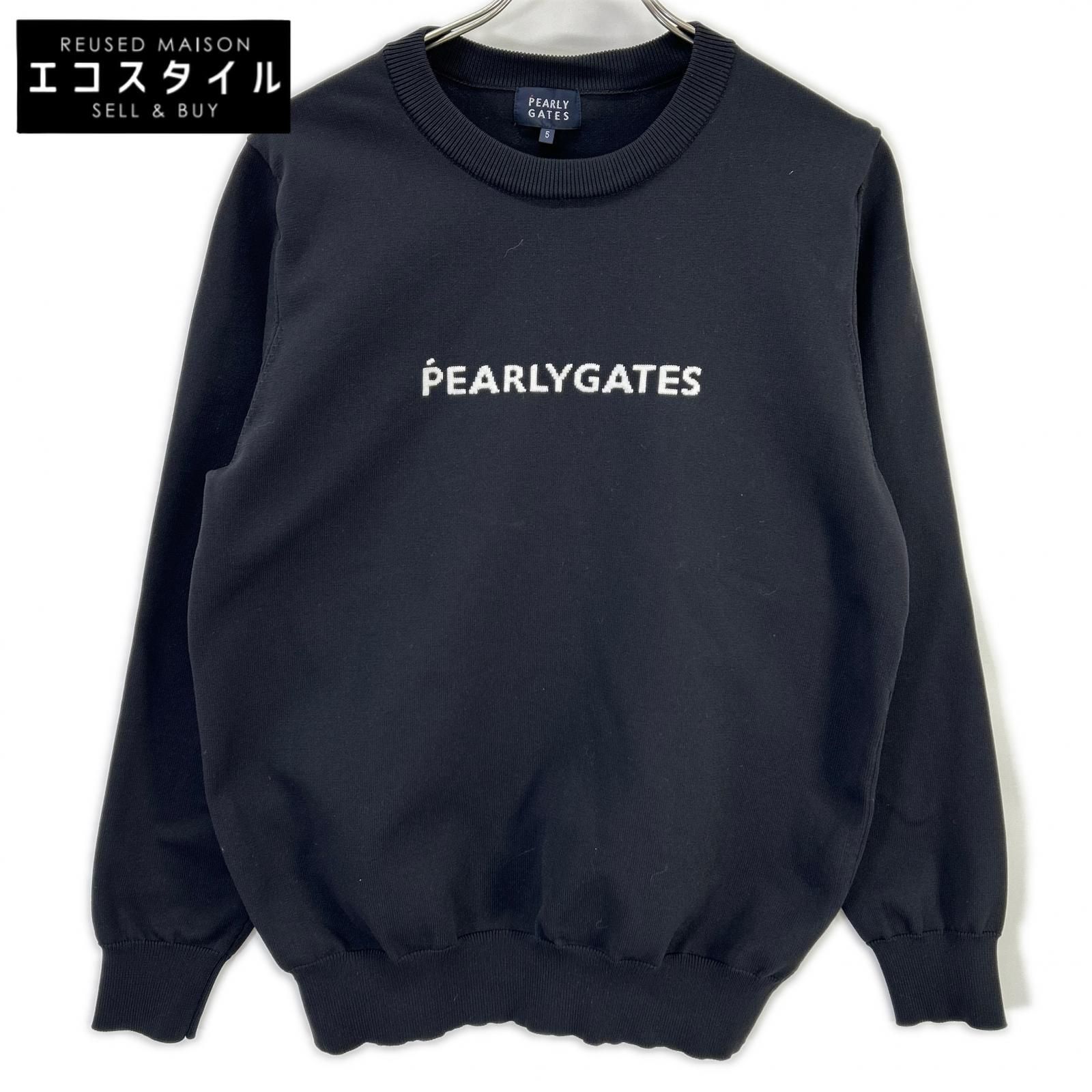 PEARLY GATES　パーリーゲイツ　ブラック×ホワイト フロントロゴ クルーネック ロングスリーブトップス　5