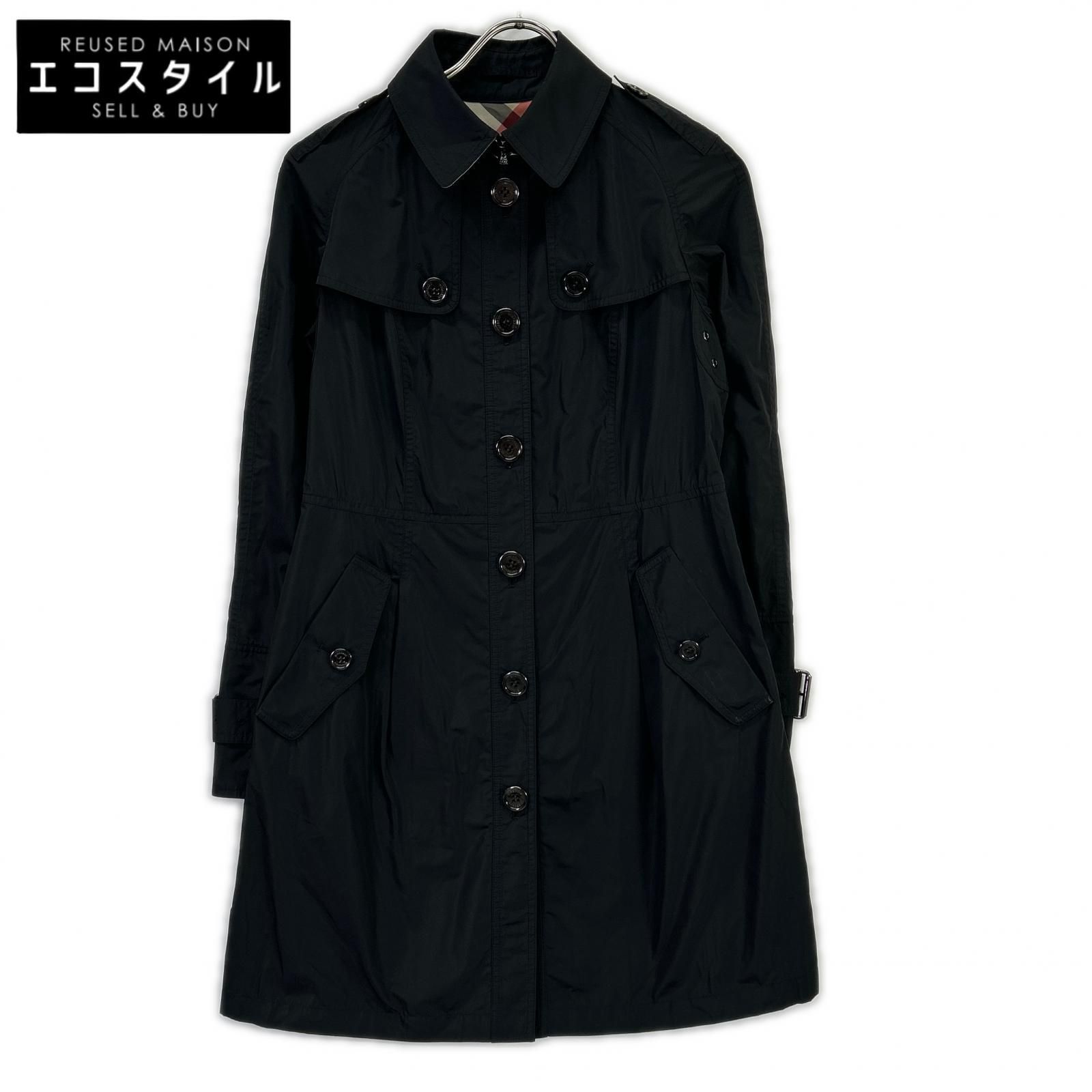 BURBERRY　バーバリー　ブラック 一部チェック ナイロン ハーフトレンチコート　38