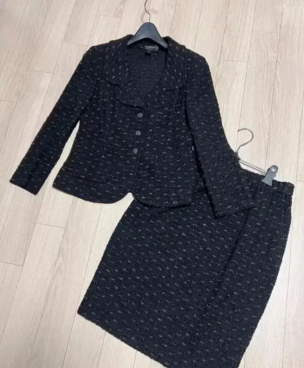 センゾン ST JOHN ビック襟 グリッター ニット ジャケット スカート セットアップ セット キュービック パール スーツ