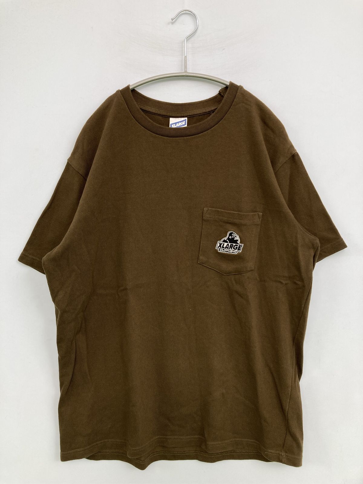 XLARGE エクストララージ Tシャツ/カットソー L ブラウン 無地 前面プリント ワンポイント ブランドロゴ ミドル丈 半袖 クルーネック(丸首) レディース