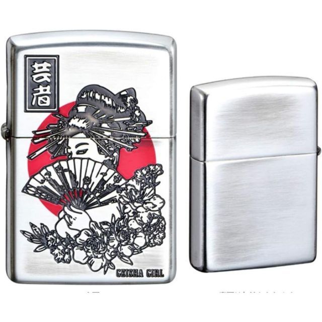 ZIPPO ライター 芸者 和柄 ジッポ アンティーク シルバー燻し 日の丸 ジッポー
