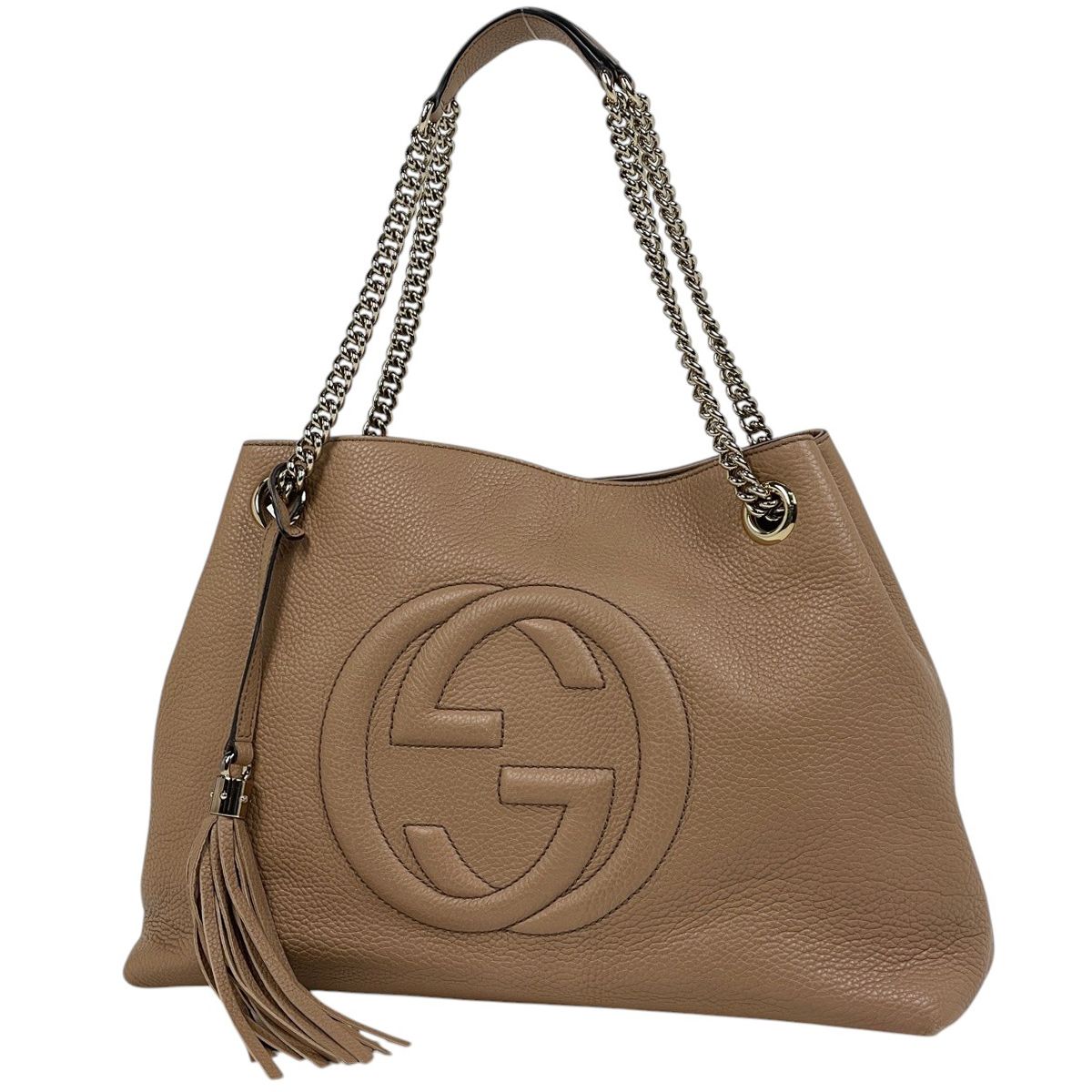 グッチ GUCCI ソーホー チェーン ショルダーバッグ トートバッグ フリンジ インターロッキングG レザー ベージュ 536196 レディース 【中古】
