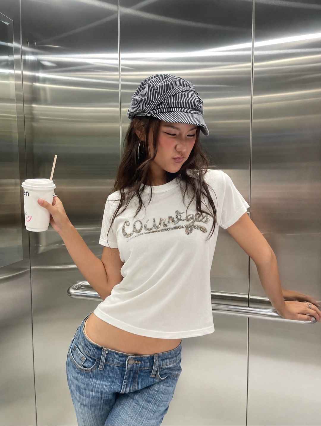 courreges クレージュ Tシャツ/カットソー ホワイト クルーネック(丸首) 半袖 ショート丈 レディース