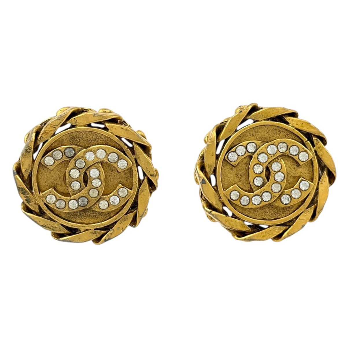 シャネル CHANEL ココマーク ラインストーン イヤリング GP ゴールド レディース 【中古】