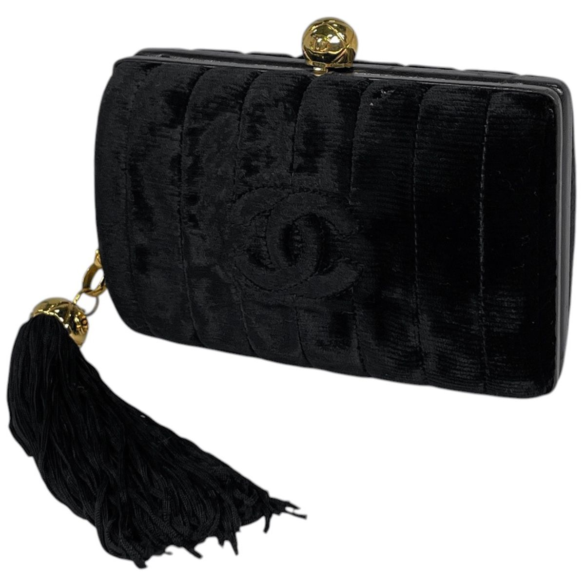 シャネル CHANEL ココマーク クラッチバッグ タッセル フリンジ ファブリック ブラック レディース 【中古】