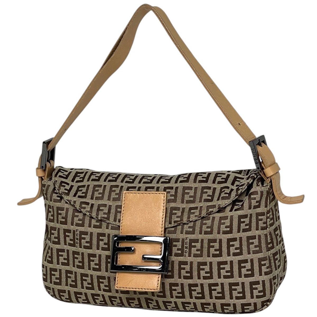 フェンディ FENDI ズッキーノ柄 ショルダーバッグ マンマバゲット ワンショルダー キャンバス ベージュ 8BR003 レディース 【中古】