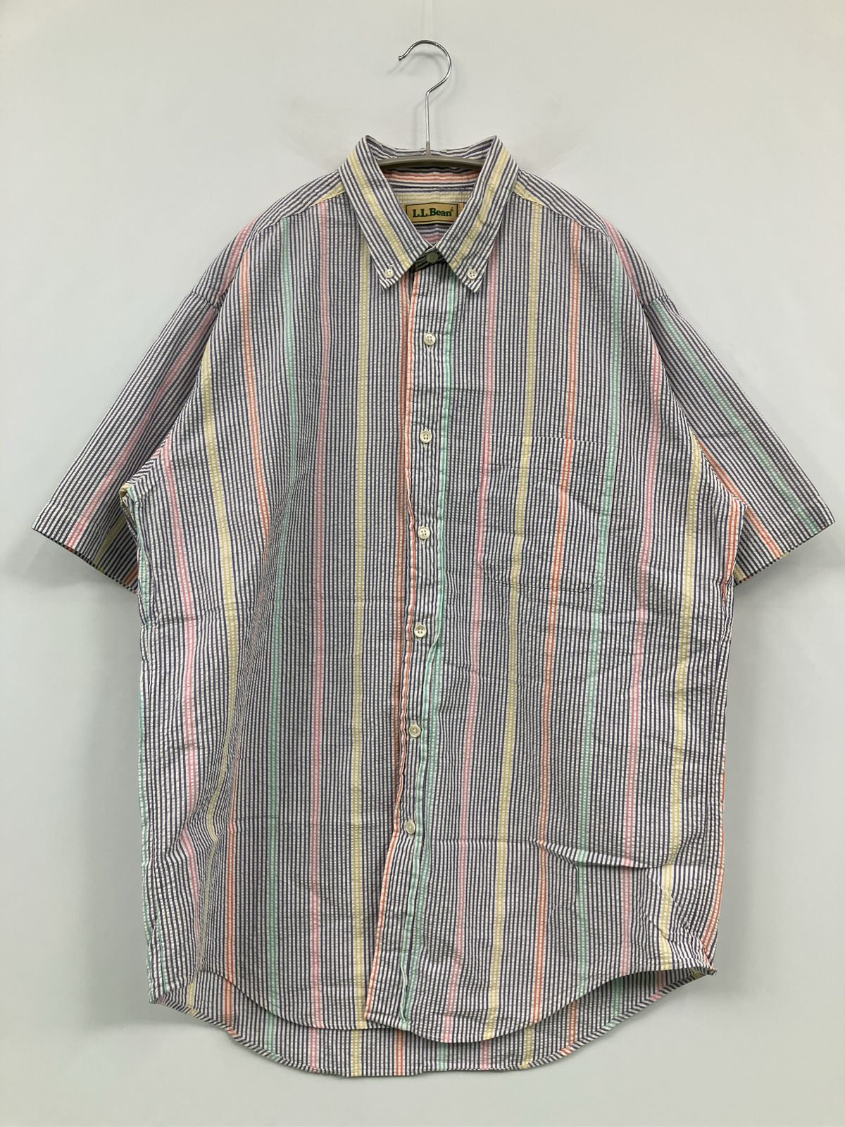 L.L.Bean エルエルビーン シャツ/ブラウス M グレー コットン ストライプ柄 ライン柄 ミドル丈 半袖 レギュラーカラー メンズ