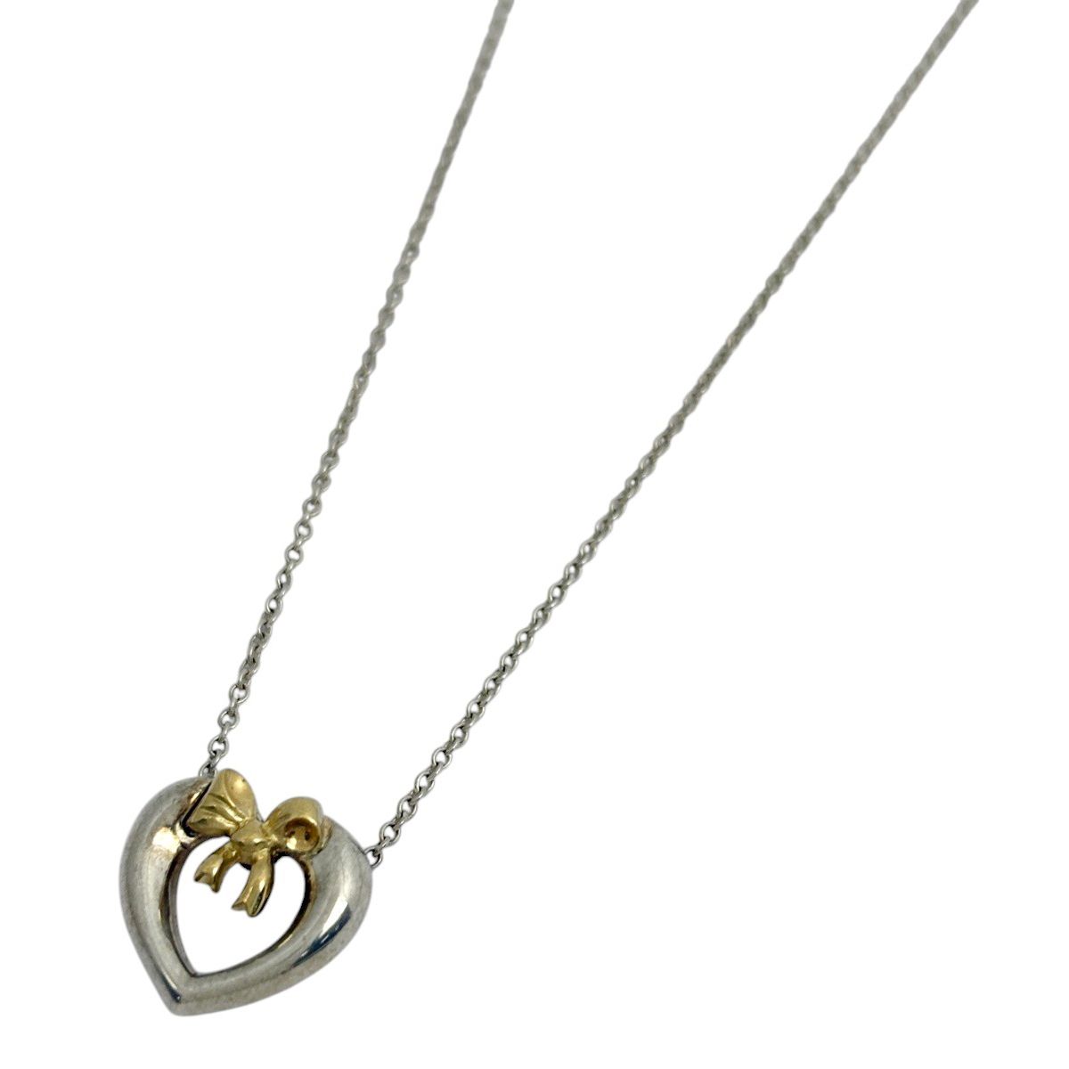 ティファニー TIFFANY&Co. ハート リボン ネックレス K18 シルバー925 750 シルバー ゴールド レディース 【中古】