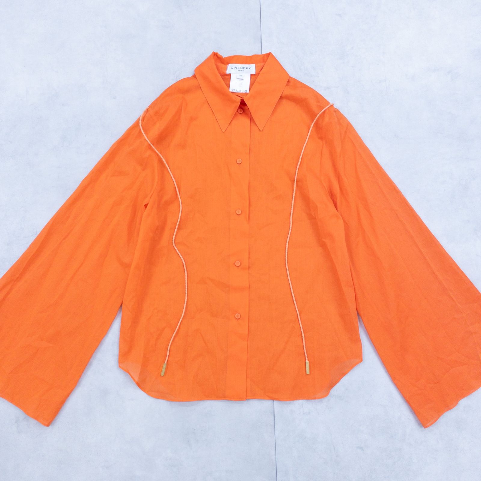 GIVENCHY ジバンシー シャツ 2WAY 長袖 半袖 コットン オレンジ フランス製 レディース 38 b01907