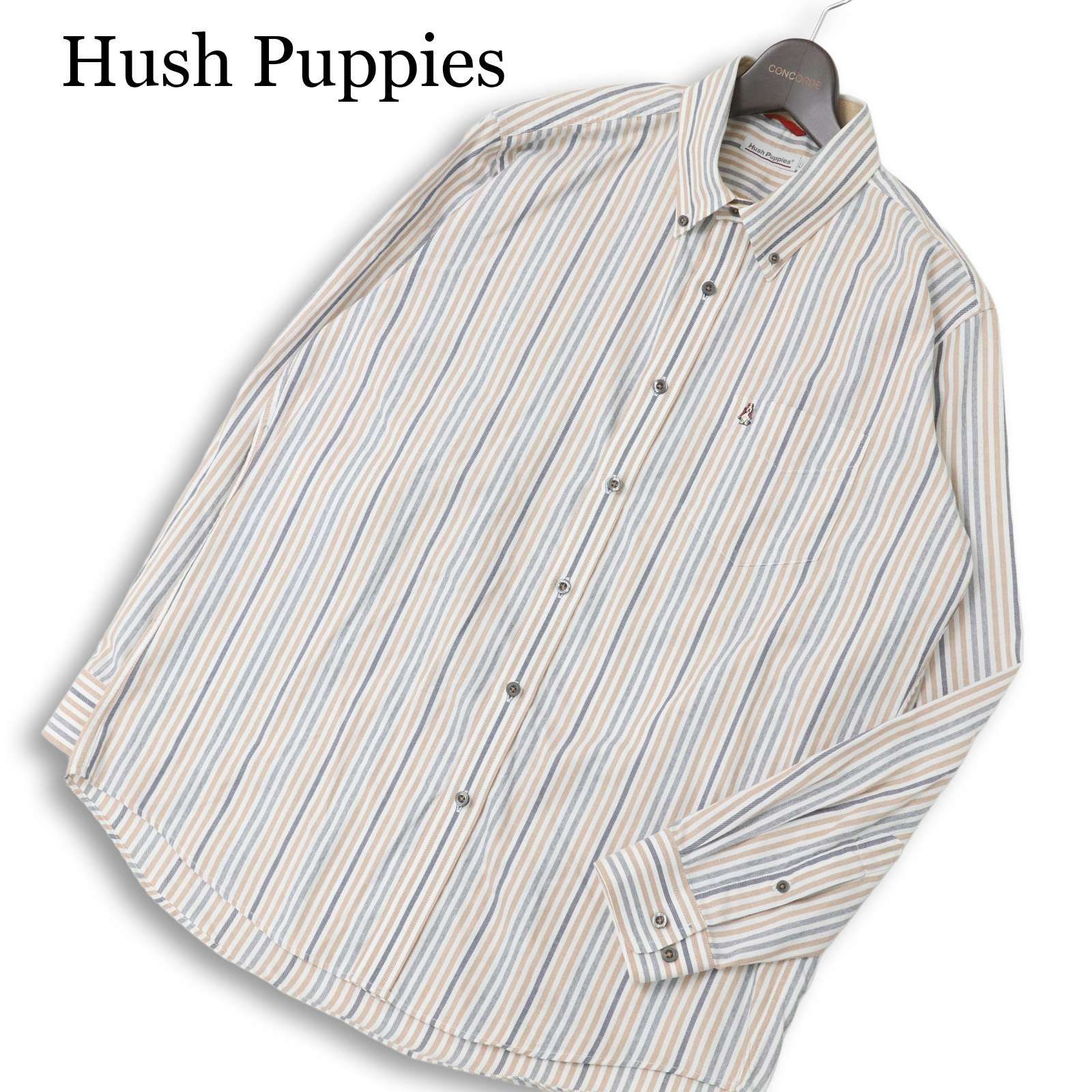 Hush Puppies ハッシュパピー 通年☆ 長袖 ロゴ刺繍 ストライプ ボタン