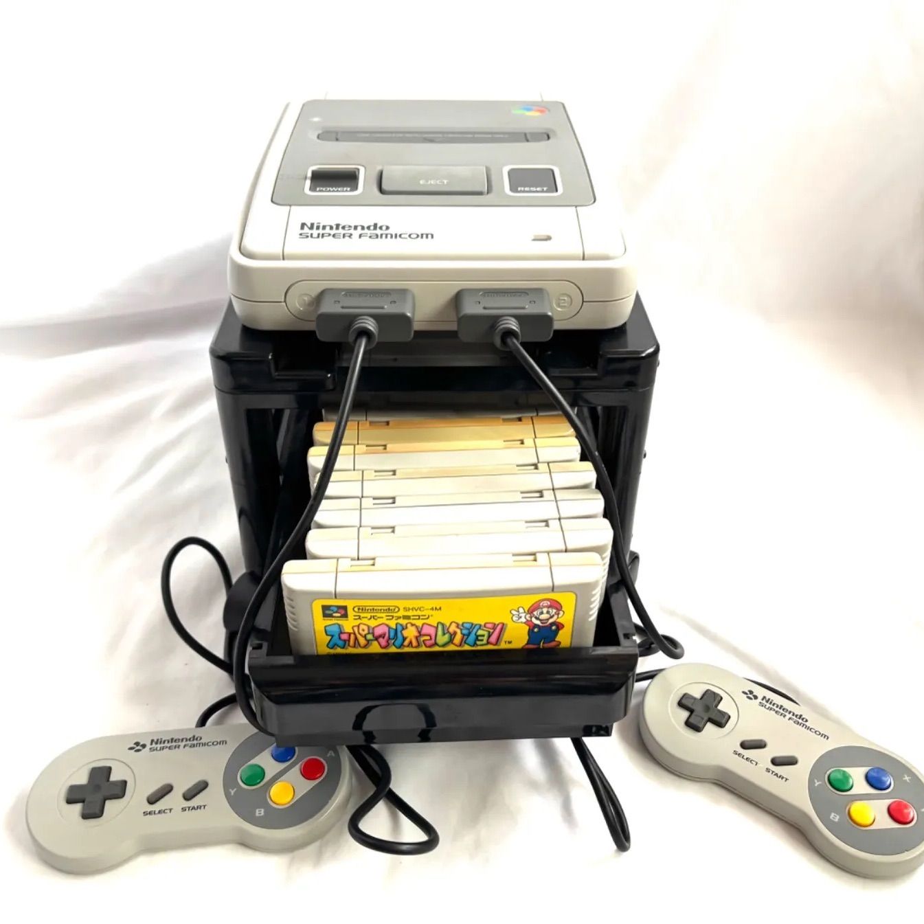 Nintendo ニンテンドー SHVC-001 スーパーファミコン SUPER famicom 本体 コントローラー ＆ ゲームソフト13点 ステーションラック 付き 現状品