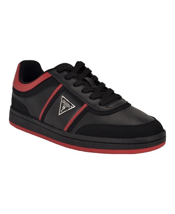 ゲス メンズ シューズ スニーカー レース GUESS Mens Lasen Branded LaceUp Fashion Sneakers Black Red ブラック