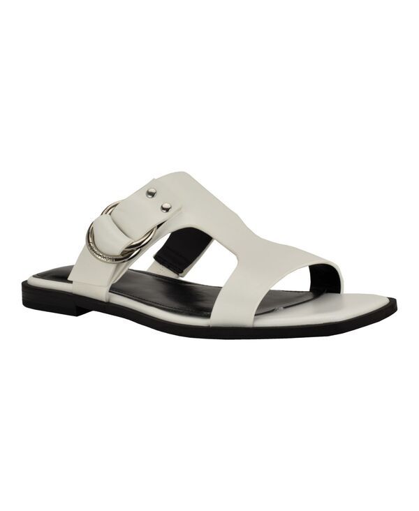 カルバンクライン レディース シューズ サンダル レザー Calvin Klein Womens Meritt Leather Flat SlipOn Sandals White Leather ホワ