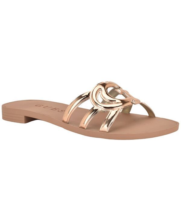 ゲス レディース シューズ サンダル カットアウト ロゴ GUESS Womens Elyho Jellie Logo Cutout Flat Sandals Rose Gold Metallic ゴ