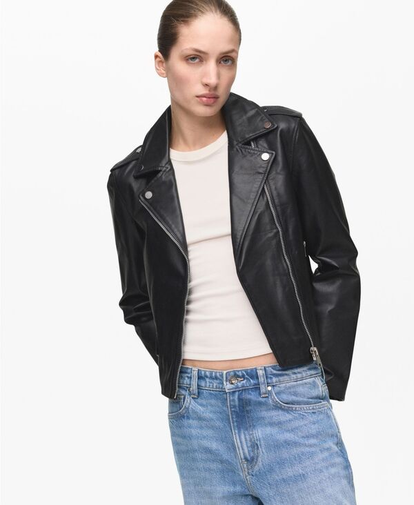 マンゴ レディース アウター ジャケット・ブルゾン レザー MANGO Womens Leather Biker Jacket Black ブラック