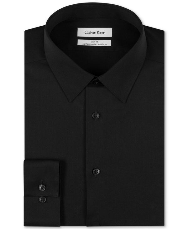 カルバンクライン メンズ トップス シャツ Calvin Klein Mens SlimFit NonIron Herringbone Dress Shirt Black ブラック