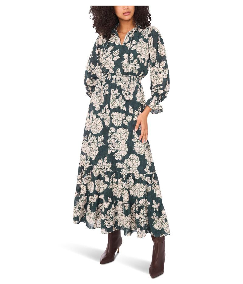 ヴィンスカムート レディース トップス ワンピース ティアード フリル シャーリング Vince Camuto Long Sleeve Smocked Waist Tiered Ruffle Fore