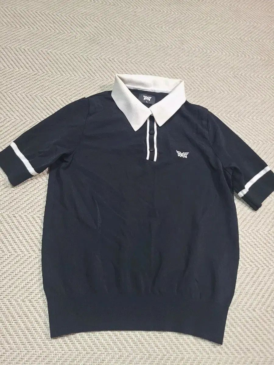 L) PXG ゴルフウェア 半袖 カラーTシャツ ネイビー ニット