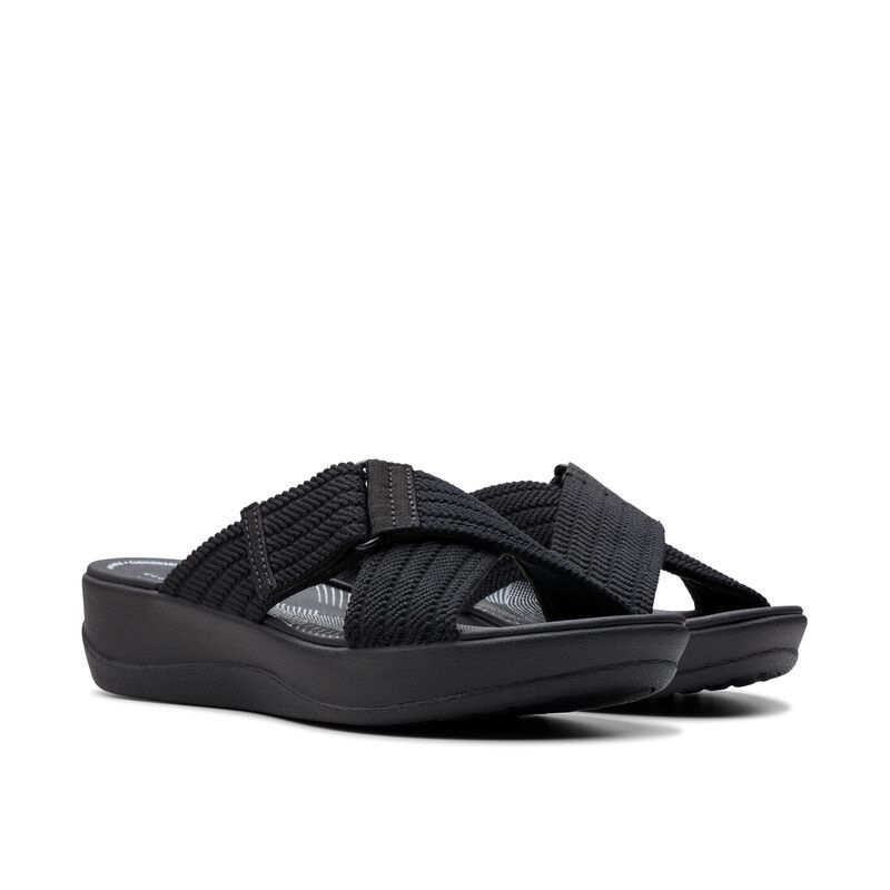 クラークス レディース シューズ サンダル Clarks Arla Wave Black Textile ブラック