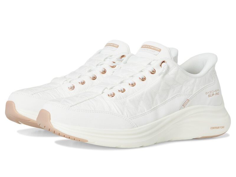 スケッチャーズ レディース シューズ スニーカー SKECHERS Contour Foam Cozy Fit Golden Hour Hands Free SlipIns White Rose Go