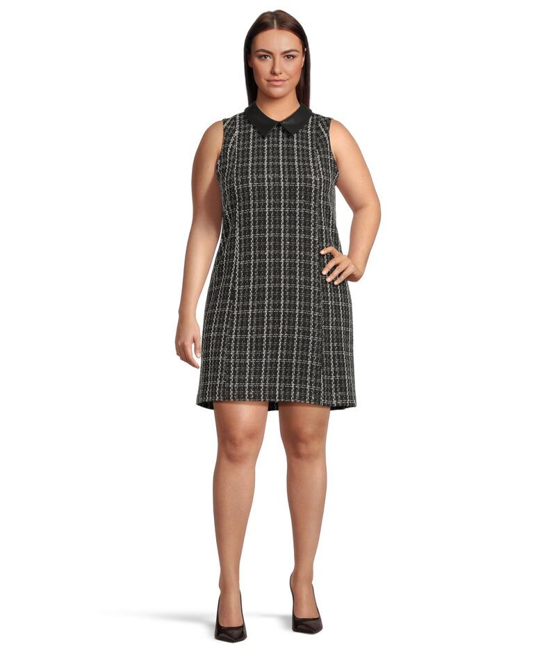 カルバンクライン レディース トップス ワンピース ツイード ノースリーブ Calvin Klein Sleeveless Tweed Sheath With Collar Black Multi ブ