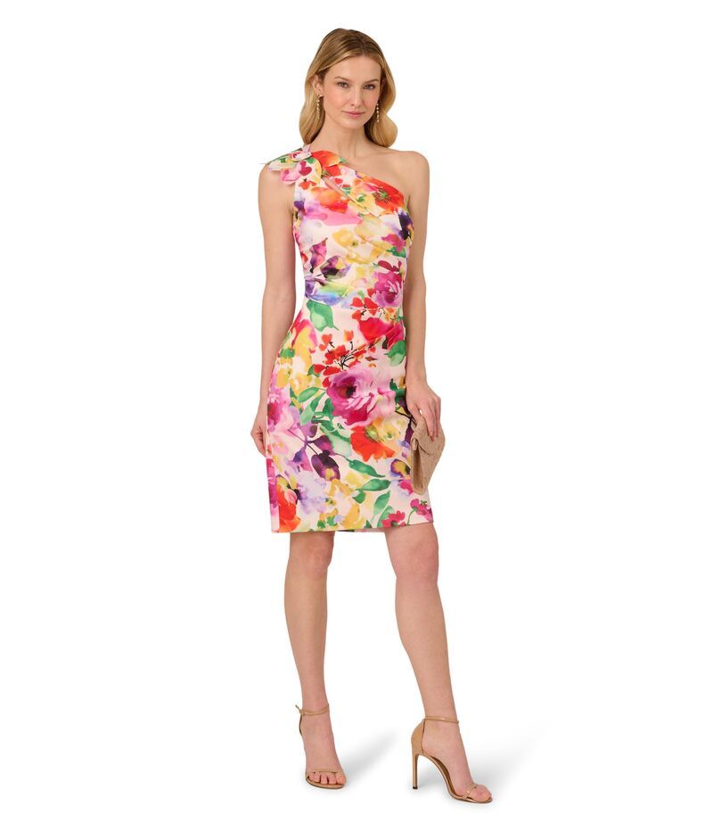 アドリアナ パペル レディース トップス ワンピース プリント Adrianna Papell Print One Shoulder Dress Pink Multi ピンク