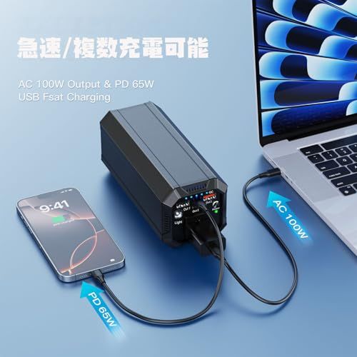 ポータブル電源 AC出力対応 27000mAh 大容量 PD 65W 急速充電対応 車中泊 緊急・災害時バックアップ用電源 MacBook/ノートパソコン (P500-black)/ ba05de63