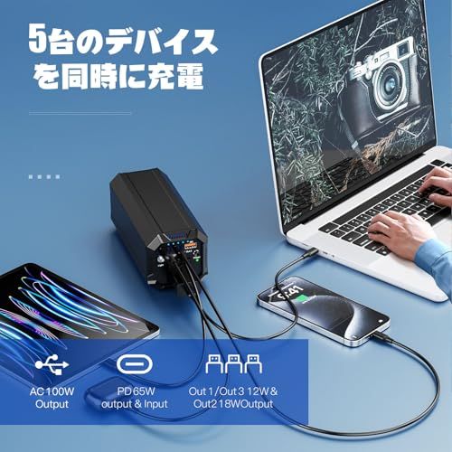 ポータブル電源 AC出力対応 27000mAh 大容量 PD 65W 急速充電対応 車中泊 緊急・災害時バックアップ用電源 MacBook/ノートパソコン (P500-black)/ ba05de63