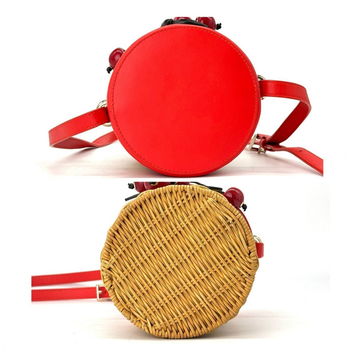 【夏をひと粒まとって】　kate spade　かごバッグ ピクニック ウィッカー クロスボディ さくらんぼ ショルダーバッグ ラタン　レッド