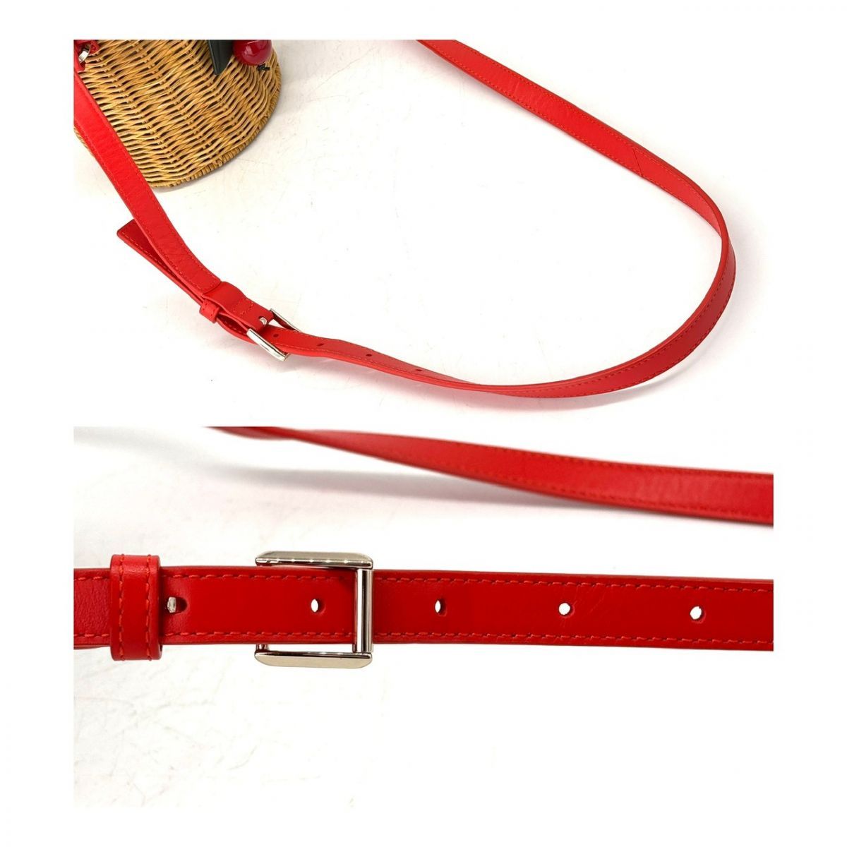 【夏をひと粒まとって】　kate spade　かごバッグ ピクニック ウィッカー クロスボディ さくらんぼ ショルダーバッグ ラタン　レッド