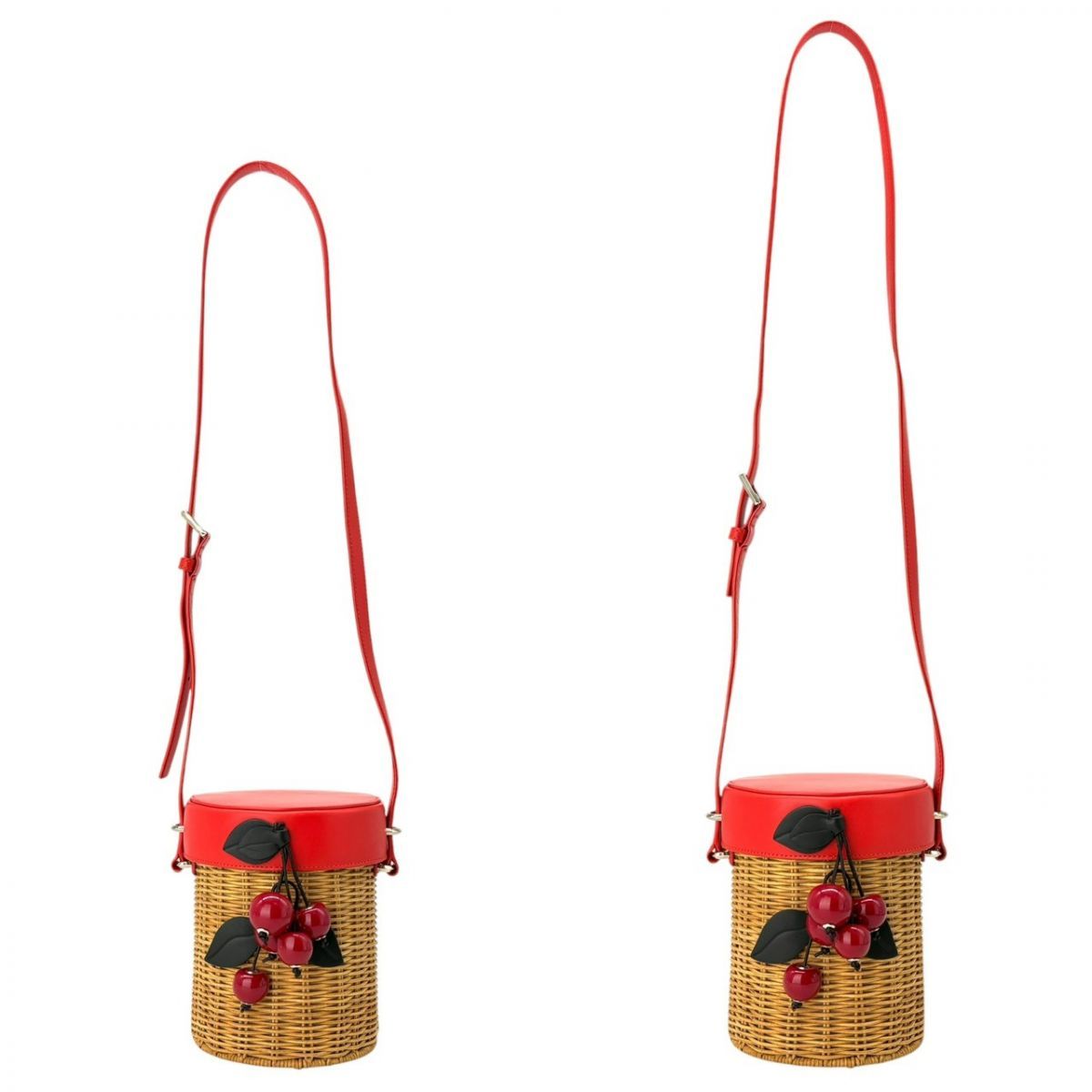 【夏をひと粒まとって】　kate spade　かごバッグ ピクニック ウィッカー クロスボディ さくらんぼ ショルダーバッグ ラタン　レッド