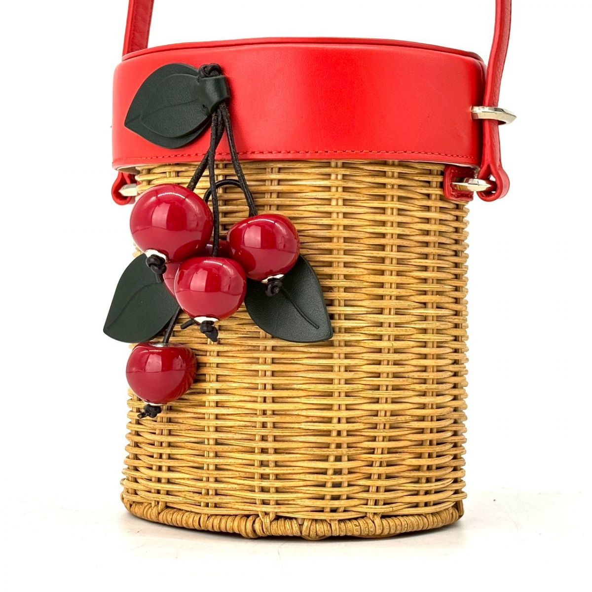 【夏をひと粒まとって】　kate spade　かごバッグ ピクニック ウィッカー クロスボディ さくらんぼ ショルダーバッグ ラタン　レッド