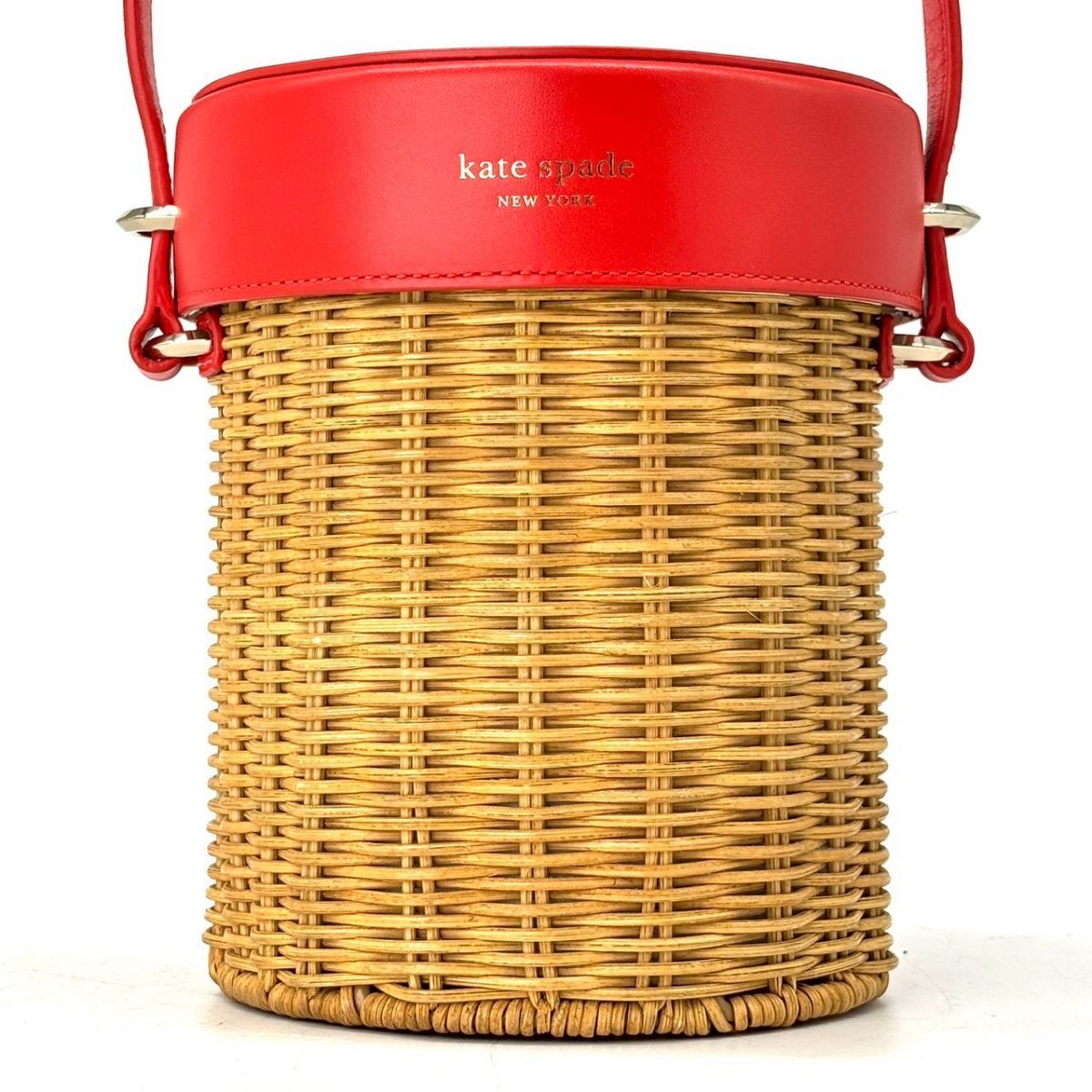 【夏をひと粒まとって】　kate spade　かごバッグ ピクニック ウィッカー クロスボディ さくらんぼ ショルダーバッグ ラタン　レッド