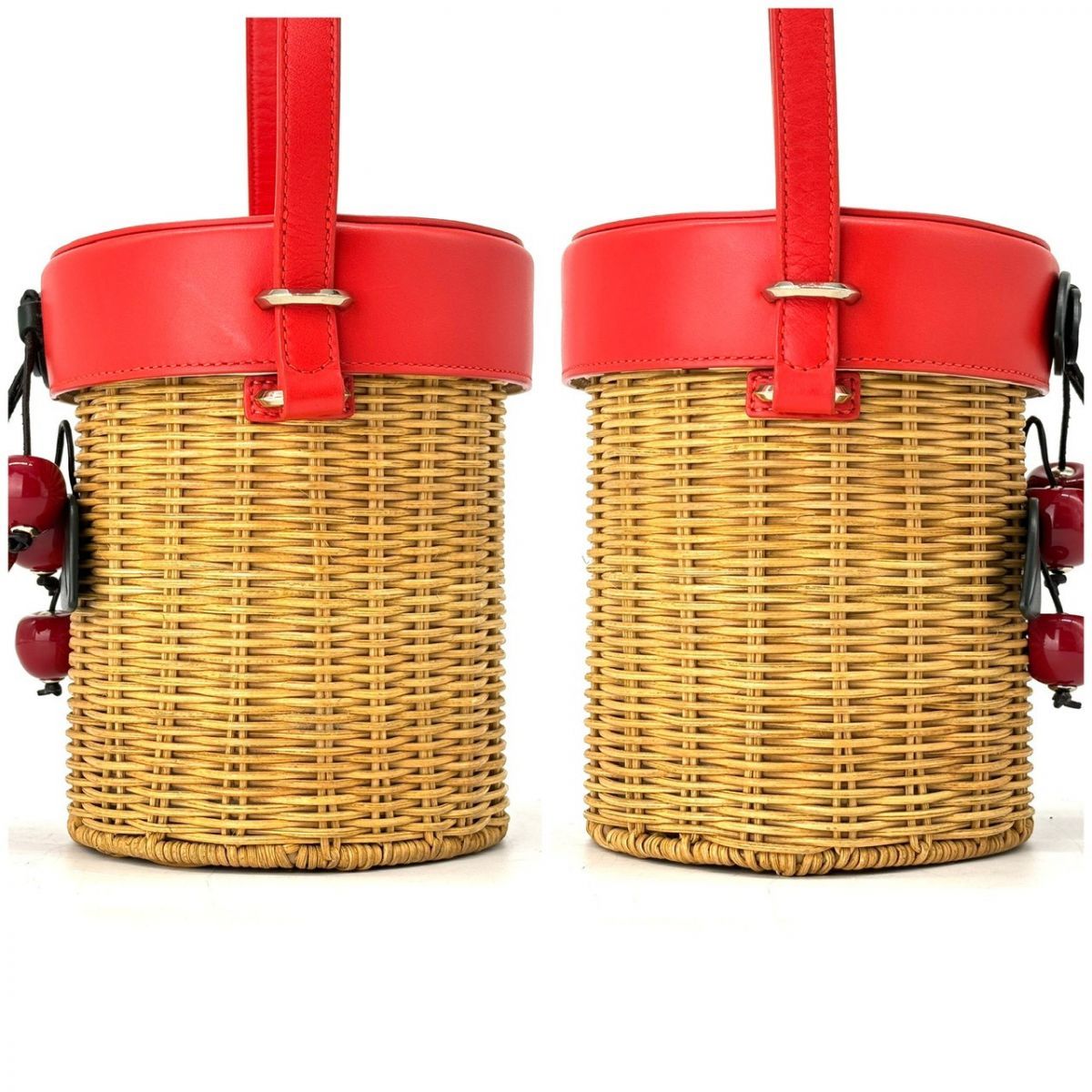 【夏をひと粒まとって】　kate spade　かごバッグ ピクニック ウィッカー クロスボディ さくらんぼ ショルダーバッグ ラタン　レッド